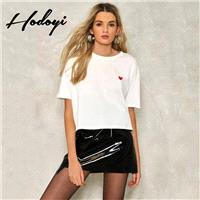 Must-have Vogue Simple Accessories Heart-shape One Color Summer Casual Short Sleeves T-shirt - Bonny