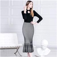 New retro black and white contrast stripe slim fishtail skirts for fall/winter knit dresses simple s