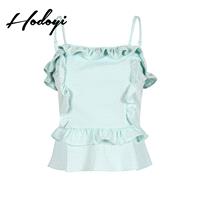 Must-have Vogue Sexy Sweet Open Back Ruffle Slimming Agaric Fold Multi Layered One Color Fall Strapp