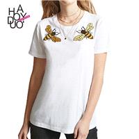 School Style Must-have Vogue Simple Embroidery Cartoon Summer Short Sleeves T-shirt - Bonny YZOZO Bo