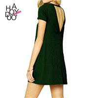 Must-have Vogue Sexy Simple Open Back Scoop Neck Short Sleeves Summer Dress - Bonny YZOZO Boutique S