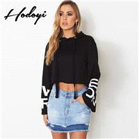 Vogue Sexy Printed Flare Sleeves Alphabet Fall Crop Top Hoodie Hat - Bonny YZOZO Boutique Store