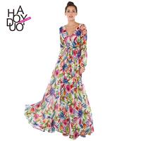 Sexy Printed Ruffle Bishop Sleeves V-neck Trail Dress Floral Summer Dress - Bonny YZOZO Boutique Sto