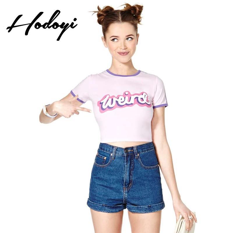 My Stuff, Student Style Printed Slimming High Waisted Alphabet Summer Cute Short Sleeves Crop Top T-