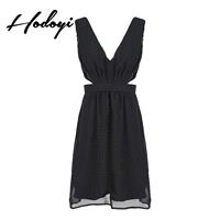 Vogue Sexy Hollow Out Slimming V-neck Sleeveless High Waisted One Color Spring Dress - Bonny YZOZO B