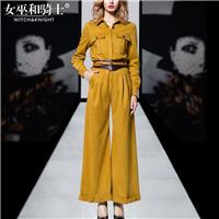 2017 autumn new Womenswear fashion retro simple long sleeve shirt tops quality wide-leg trouser suit