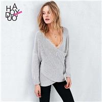 Oversized Vogue Simple V-neck One Color Fall Sweater - Bonny YZOZO Boutique Store