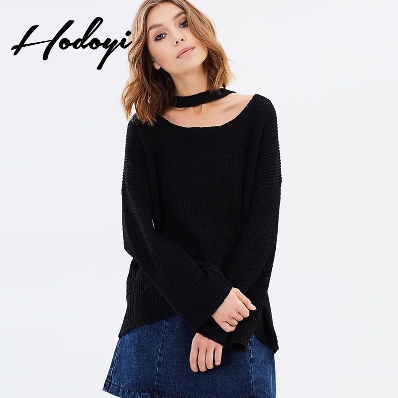 My Stuff, Oversized Vogue Hollow Out High Low One Color Fall Casual 9/10 Sleeves Sweater - Bonny YZO