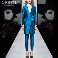 2017 in autumn new style long sleeve deep v neck long satin suit trousers pants suit - Bonny YZOZO B