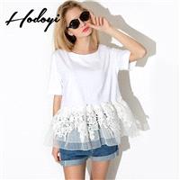 New white lace blouse with short sleeves in summer sweet t slim girl t shirt summer relaxed - Bonny