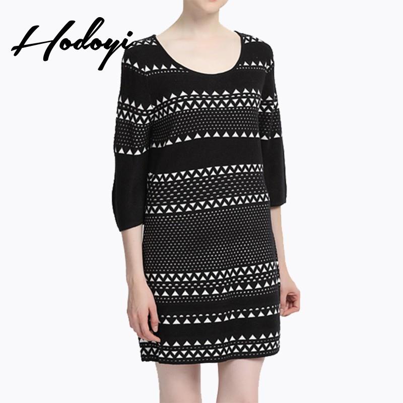 My Stuff, Vogue Solid Color Slimming Scoop Neck 3/4 Sleeves Jersey Spring Stripped Dress - Bonny YZO
