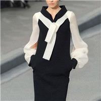 2017 spring new wear minimalist splicing long sleeve Eugen yarn dress female slim fit fake two piece