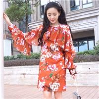 Vintage Printed Frilled Slimming Long Sleeves Chiffon Dress - Bonny YZOZO Boutique Store