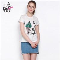 Must-have Vogue Printed Sequined Alphabet Summer Casual T-shirt - Bonny YZOZO Boutique Store