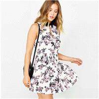 Sweet Fresh Printed High Cut Pleated High Neck Floral Dress Sleeveless Top - Bonny YZOZO Boutique St