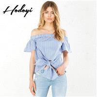 School Style Vogue Sexy Sweet Frilled Sleeves Bateau Summer Stripped Blouse - Bonny YZOZO Boutique S