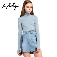 School Style Must-have Student Style Slimming Agaric Fold High Neck One Color Spring Knitted Sweater