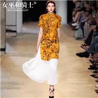 2017 summer new retro cheongsam dress floral print Silk Mulberry Silk skirt fashion suit two piece s