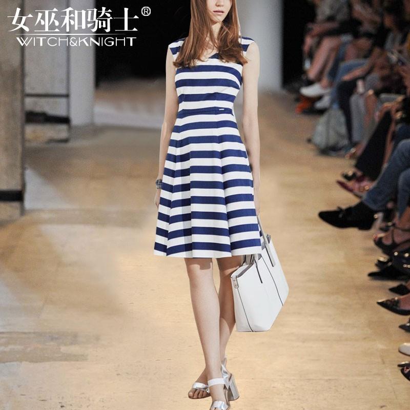 My Stuff, Vogue Attractive Curvy White Blue Summer Stripped Dress - Bonny YZOZO Boutique Store