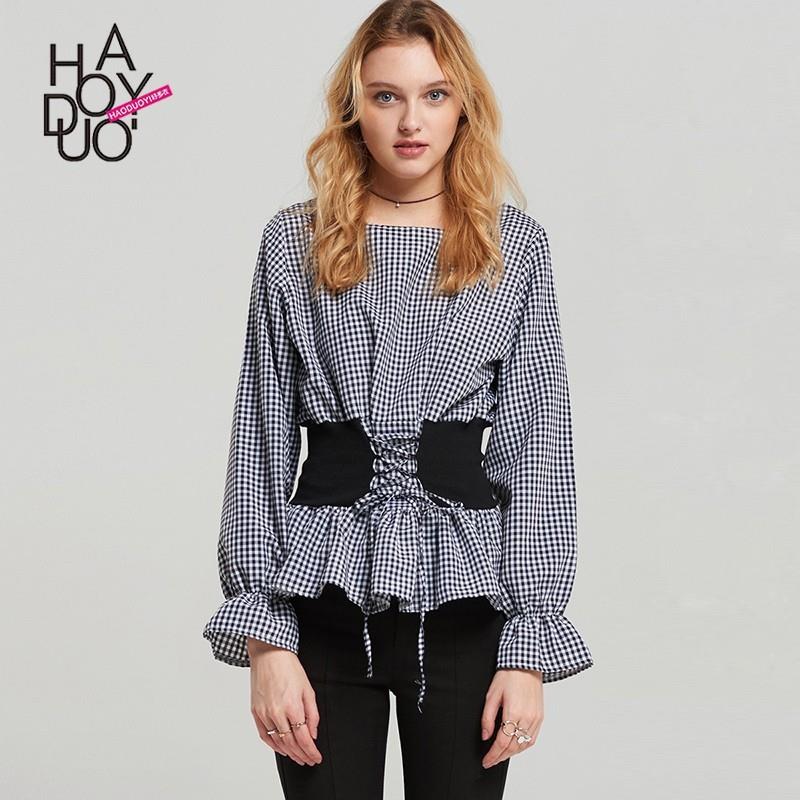 My Stuff, Sweet Attractive Slimming Curvy Lattice Fall Tie Frilled Blouse - Bonny YZOZO Boutique Sto
