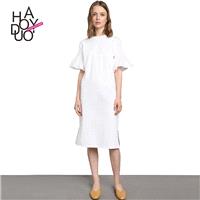 Must-have Vogue Simple Frilled Sleeves One Color Summer Dress - Bonny YZOZO Boutique Store
