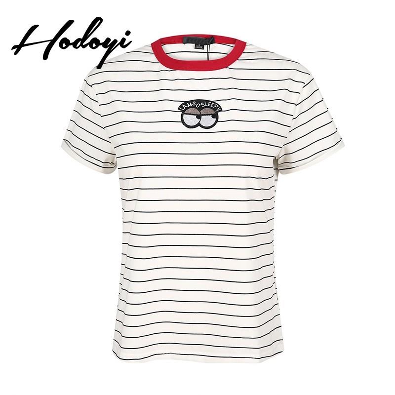 My Stuff, Vogue Simple Student Style Printed Scoop Neck Cartoon Summer Casual Short Sleeves Stripped