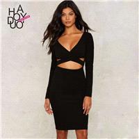 Vogue Sexy Hollow Out Low Cut Crossed Straps Fall Tight Dress - Bonny YZOZO Boutique Store