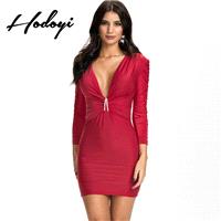 Vogue Sexy Ruffle Slimming Low Cut High Waisted One Color Spring Formal Wear Dress - Bonny YZOZO Bou