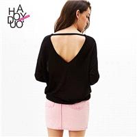 Oversized Vogue Sexy Hollow Out One Color Fall Sweater - Bonny YZOZO Boutique Store