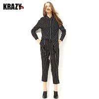 Fall 2017 new Visual slimming and comfortable vertical stripes two piece fashion suit - Bonny YZOZO