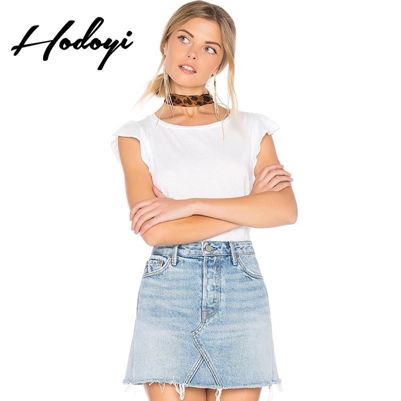 My Stuff, School Style Must-have Vogue Simple Scoop Neck One Color Summer Frilled Short Sleeves T-sh