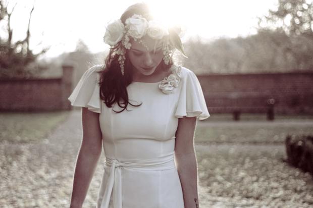 Pretty dresses, wedding dress, cap sleeves, sash, floral crown