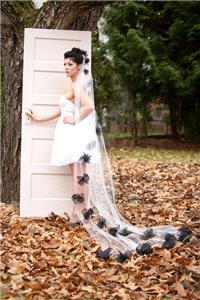 veil, wedding dress, short, strapless