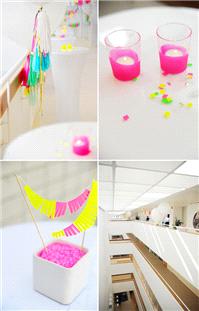 Decor & Event Styling. Neon theme, candle holders dipped in pain