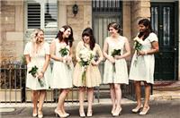 Attire. bridesmaids, pale green, knee-length