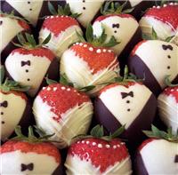 Cakes. Mini bride and groom strawberries!