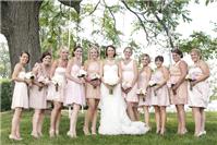 Attire. bridesmaids, pink, blush, short, cocktail, knee length, dresses