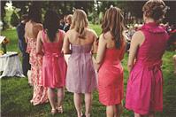 Attire. bridesmaid, dress, pink, knee length