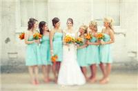 Attire. bridesmaids, bouquet, yellow, blue,turquoise