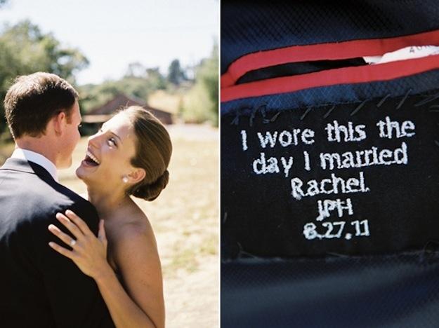 With Love, A lovely message to stitch into your husband's wedding jacket: http://bit.ly/RF3oKt