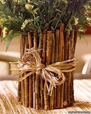 Table Decoration, (Coffee) Can with twigs as a vase for flowers.