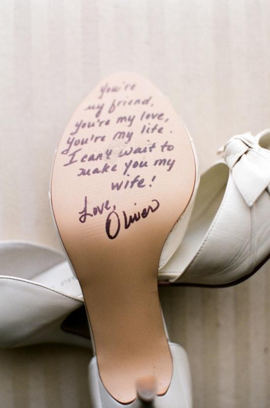 Make room for the Groom, Notes on the bride's shoes by the groom.
