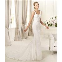 Exquisite A-Line Spaghetti Straps Beading Sweep/Brush Train Lace Wedding Dresses - Dressesular.com