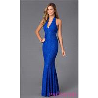 Long Lace and Sequin Halter Dress by Morgan - Brand Prom Dresses|Beaded Evening Dresses|Unique Dress