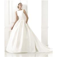 Simple Ball Gown Bateau Straps Bow(s)  Pockets  Sweep/Brush Train Satin Wedding Dresses - Dressesula