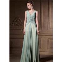 Unique V Neck Chiffon A line Sleeveless Floor Length Evening Dress With Sequins - Compelling Wedding