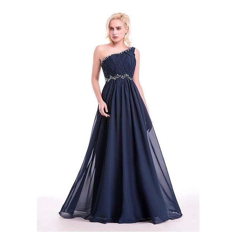 My Stuff, In Stock Gorgeous Chiffon One-Shoulder A-Line Prom Dresses With Beads - overpinks.com