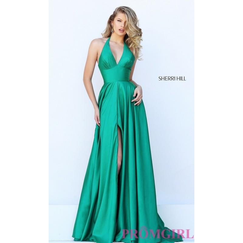 My Stuff, V-Neck Halter Long Open Back Prom Dress by Sherri Hill - Discount Evening Dresses |Shop De