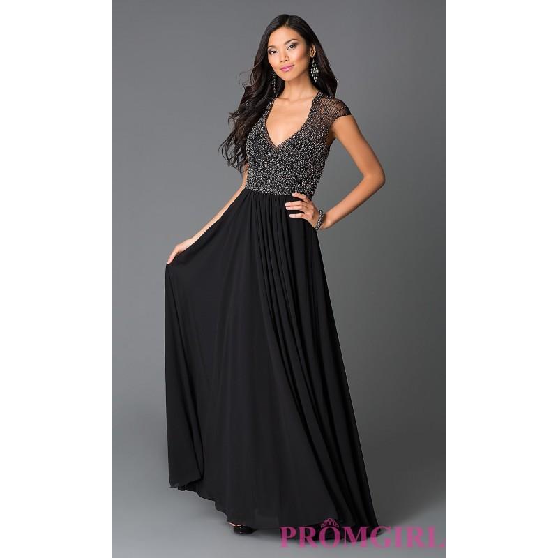 My Stuff, Black Long Beaded Illusion Back Cap Sleeve - Brand Prom Dresses|Beaded Evening Dresses|Uni