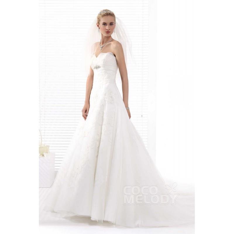 My Stuff, Perfect A-Line Sweetheart Chapel Train Tulle Wedding Dress - Top Designer Wedding Online-S